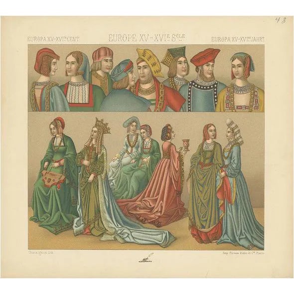 Racinet, European 15th-16th Century Costumes, 1880, Paper For Sale