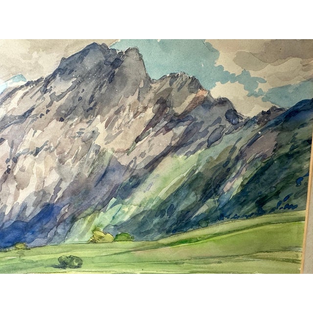 Mid 20th Century Fritz Wucherer Swiss Alps Watercolor Painting, Framed Cabin Landscape, 1941 For Sale - Image 5 of 10