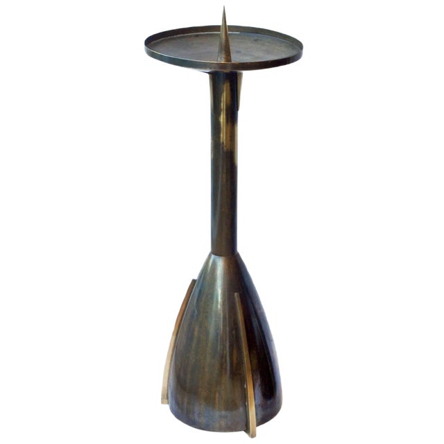 Large Art Deco Brass Candle Holder For Sale
