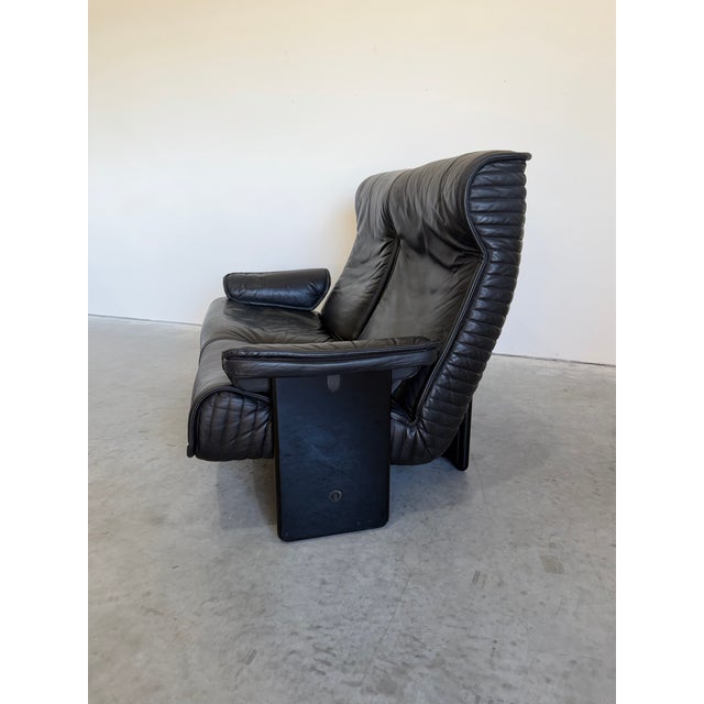 Animal Skin Vintage 1970’s Otto Zapf for Knoll Attrb Follow Me Black Leather Two Seat Sofa For Sale - Image 7 of 12
