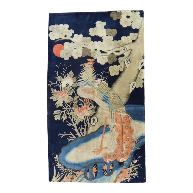 Tibetan Antique Rooster Pictorial Rug - 3'9" x 6' For Sale