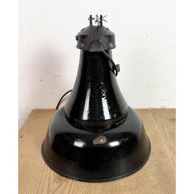 Industrial Bauhaus Black Enamel Pendant Lamp, 1930s For Sale - Image 17 of 18