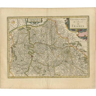 Antique Map of the Region of Île-De-France by Hondius, 1630 For Sale
