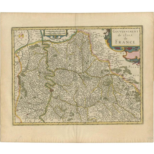 Antique Map of the Region of Île-De-France by Hondius, 1630 For Sale