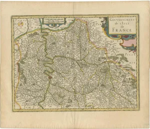 Antique Map of the Region of Île-De-France by Hondius, 1630