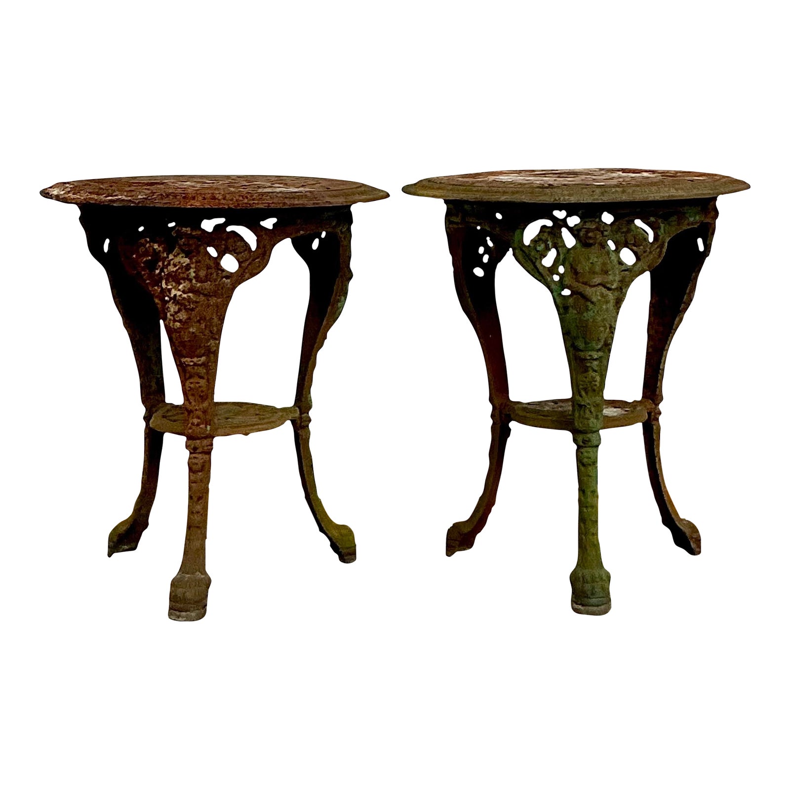 Vintage Boho Patinated Wrought Iron Tables - A Pair | Chairish