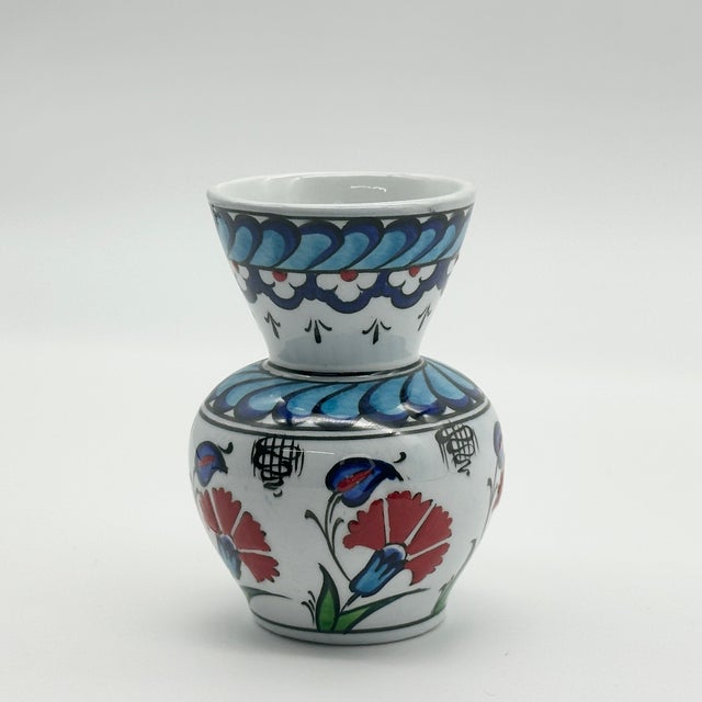 Hand Painted Ceramic Vase (15cm) Traditional Turkish Carnation Pattern – Classic Flared Neck Bud Vase for Table Decor For Sale - Image 4 of 6