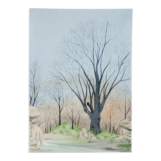 1975 Borris Saillart 'Barren Tree' Realism Pastel France Lithograph For Sale