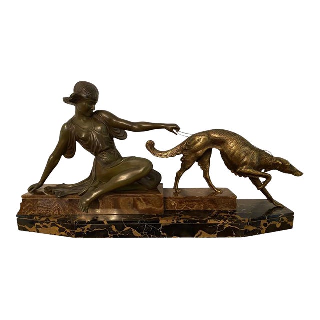 Armand Godard 1920's French Art Deco "Huntress With Borzoi" For Sale