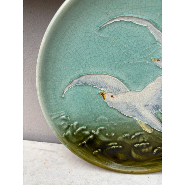 Rare Pair of 19th Century French Majolica Seagulls Plates For Sale - Image 4 of 6