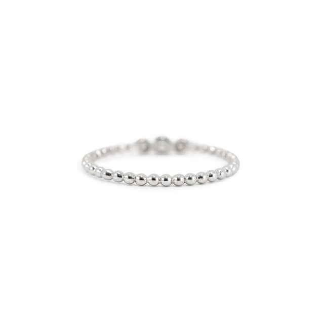 Metal 14k White Gold 0.03ctw Diamond Bezel Milgrain Beaded Band Ring, Size 7 For Sale - Image 7 of 8