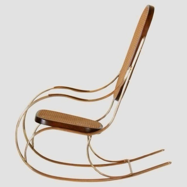 Mid-Century Modern Brass and Wicker Rocking Chair, 1970s For Sale - Image 13 of 13