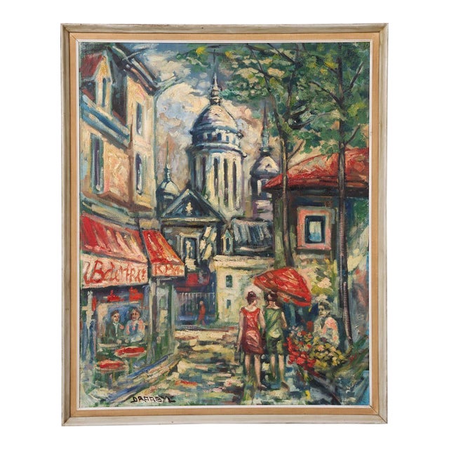 Vintage Oil Painting of Parisian City "Montmartre" For Sale