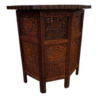 Antique Hand Carved Octagonal Side Table For Sale