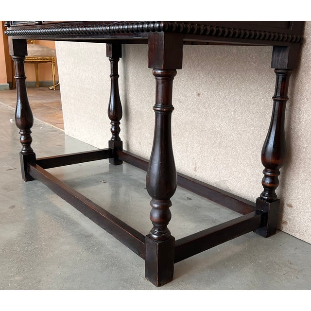 Spanish Console Chest Table With Two Carved Drawers and Original Hardware For Sale - Image 12 of 13
