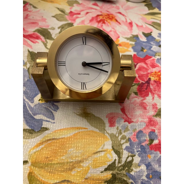 Tiffany & Co. Swiss Brass Modernist Desk Clock – Recently Serviced by Tiffany – Receipt Included For Sale In New York - Image 6 of 12