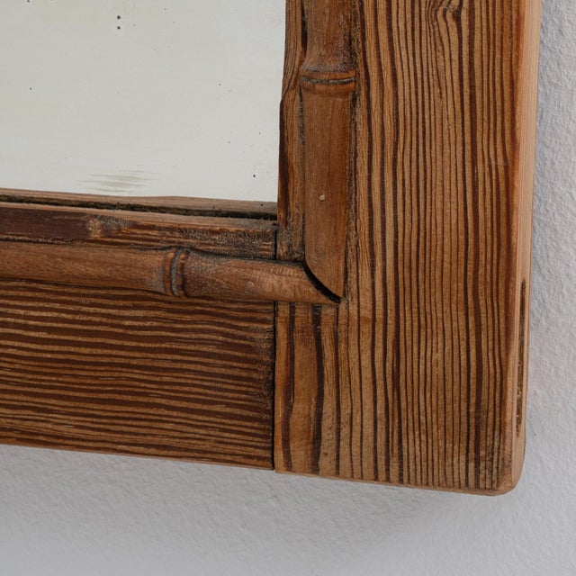 1900 - 1909 1900-1909 France Weathered Honey Oak Oak Wall Mirror For Sale - Image 5 of 8