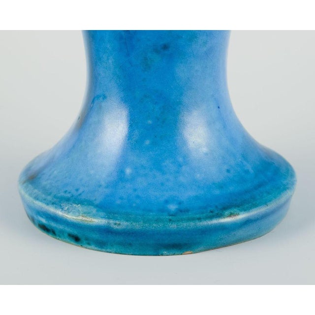 Trumpet-Shaped Turquoise Glazed Ceramic Vase from Kähler, Denmark, 1940s For Sale - Image 3 of 8