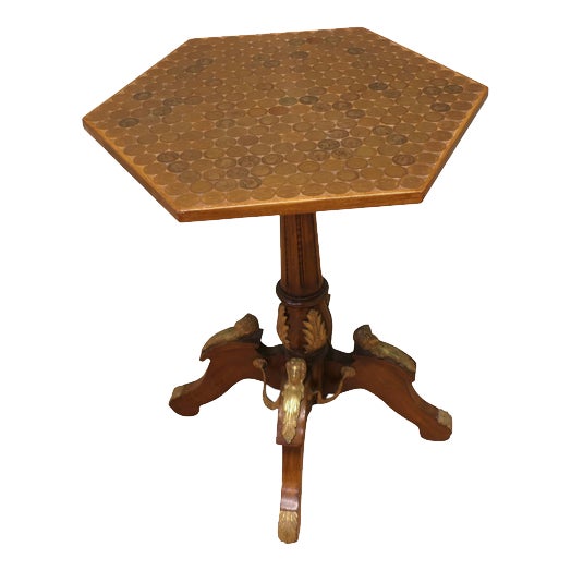 Neoclassical Pedestal Side Table with Penny Top, 1960 For Sale