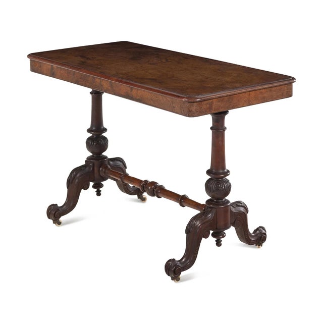 Elegant Walnut William IV English sofa or side table from the mid-19th century. With carved legs on casters. Height 28 x...