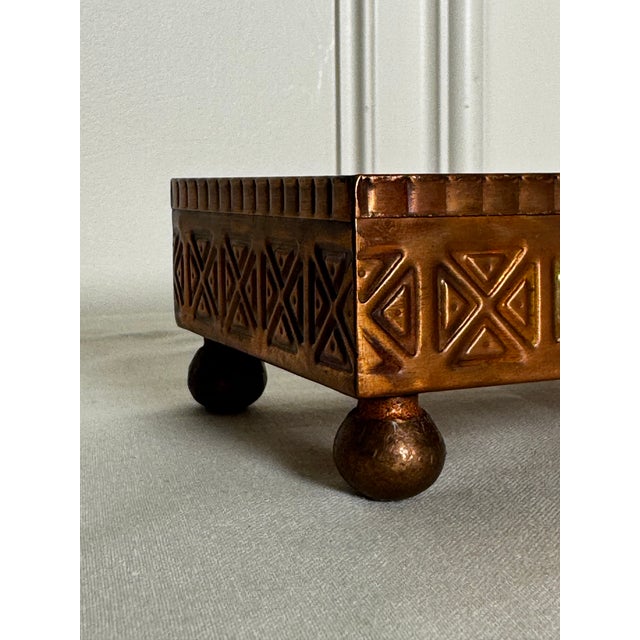 Late 20th Century Arts & Crafts Copper Geometric Relief Rectangular Tray For Sale - Image 5 of 12