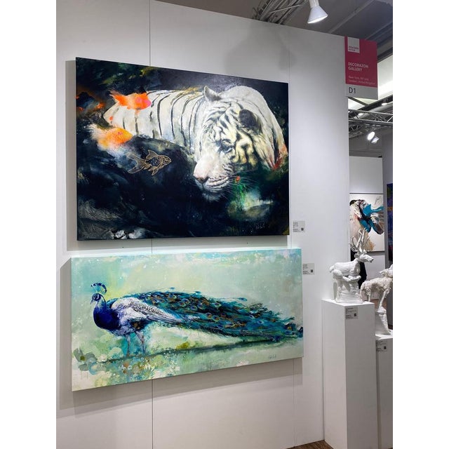 Gold White Tiger with Koi Fish, 2024, Oil Painting For Sale - Image 8 of 10