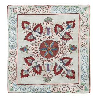 19"x21" Central Asian Suzani Textile Throw Pillow, 100% Silk Cushion Cover For Sale