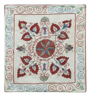 19"x21" Central Asian Suzani Textile Throw Pillow, 100% Silk Cushion Cover