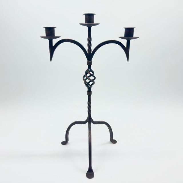 Black Hand Forged Iron Candelabra 24.5″ (62cm) Bronze Electrostatic Finish Grand Tabletop Centerpiece Wedding Decor For Sale - Image 8 of 9