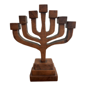 Mid 20th Century Wooden Handmade 7 Arm Menorah