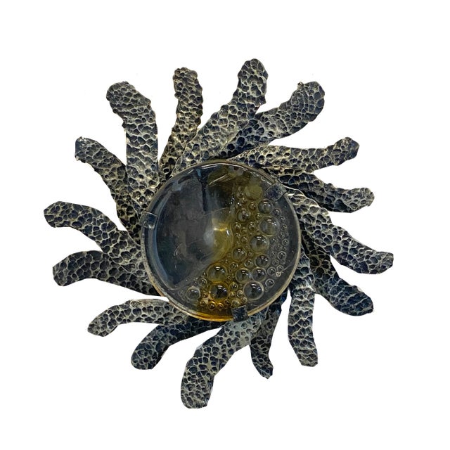 Brutalist Wall Light in Glass and Wrought Iron, 1960s For Sale
