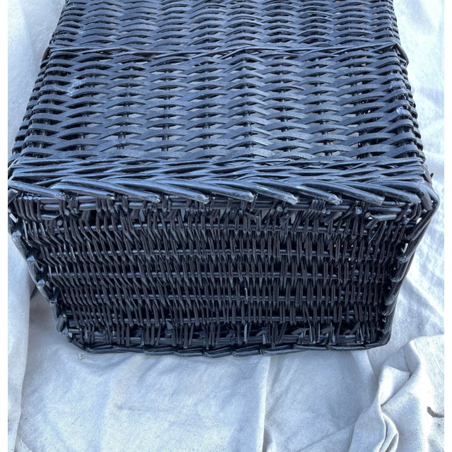 Ebony Black Woven Wicker Laundry Hamper with Lining For Sale - Image 8 of 9