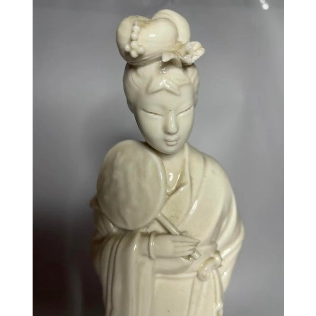 Ceramic Early 20th Century Blanc De Chine Porcelain Figure of a Lady Holding a Fan, 10″ - Dehua For Sale - Image 7 of 7