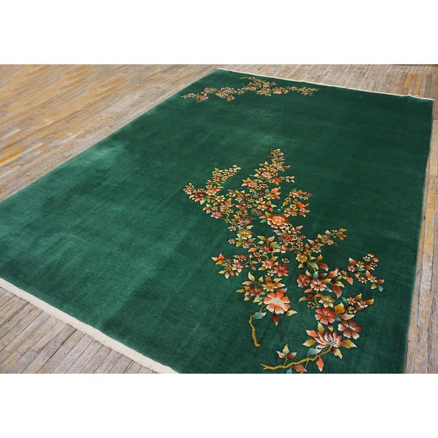 Antique Chinese Room Size Knotted Wool 1930s Rectangle – Art Deco Rug, Country of Origin: China, Circa Date: 1930s. This...