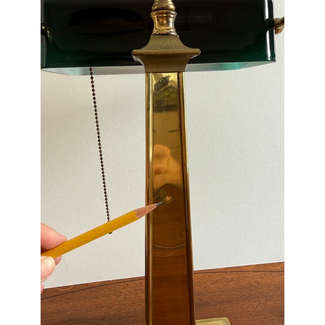 Vintage Banker's Green Glass & Brass Desk Lamp For Sale - Image 10 of 12