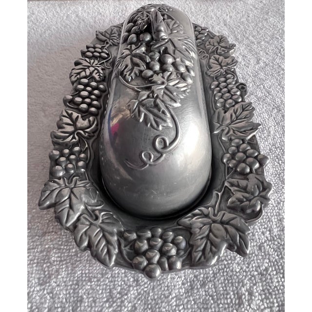 Lenox Vintage Lenox Metal Grapevine Butter Dish with Embossed Lid, Made in Usa For Sale - Image 4 of 11
