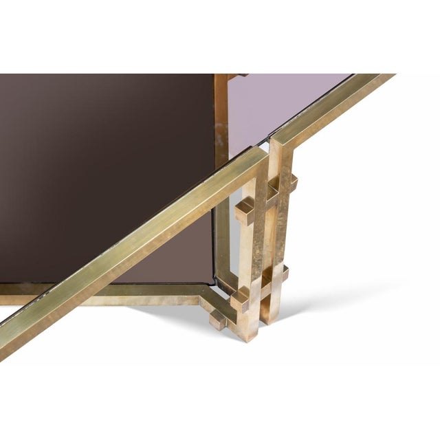 Vintage Brass and Fumé Glass Coffee Table, Italy, 1970s For Sale - Image 4 of 6