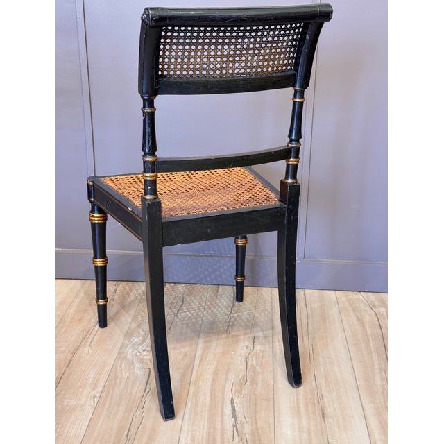 Set of Four Diminutive English Regency Ebonized and Caned Side Chairs For Sale - Image 10 of 13