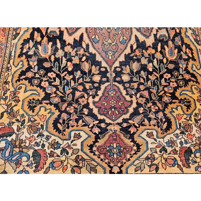 19th Century Persian Farahan Sarouk Rug, Hand-Knotted Wool, Floral Pattern, Navy & Plum Red, 4x6 For Sale - Image 17 of 18