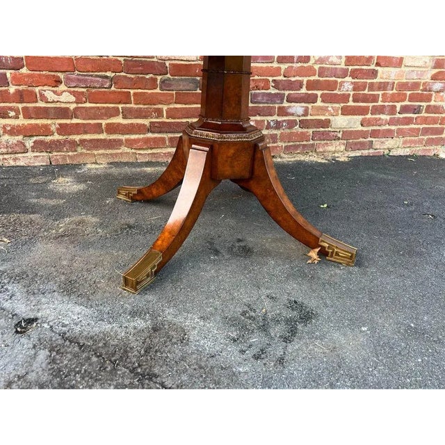 Brown Late 20th Century Vintage George III Style Brass Marquetry Burlwood Breakfast Table For Sale - Image 8 of 10