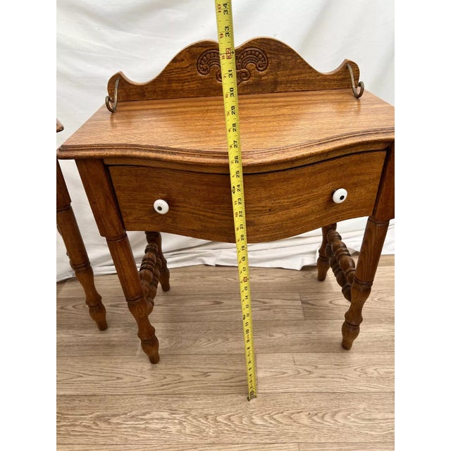 Wood Vintage Pair Pulaski Keepsake Side Tables Nightstands Single Drawer Solid Oak For Sale - Image 7 of 12