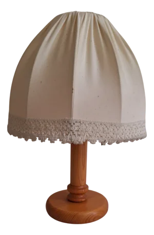 German Pine Table Lamp with Beige Fabric Shade from AKA-Electric, 1970s