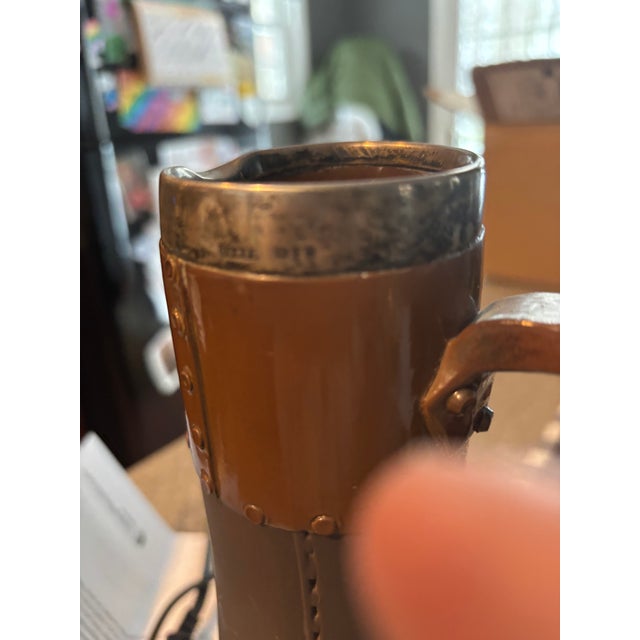 Rare Antique 1896 Royal Doulton Siliconware Stoneware Jug Copper Accents Sterling Silver Rim For Sale - Image 11 of 14