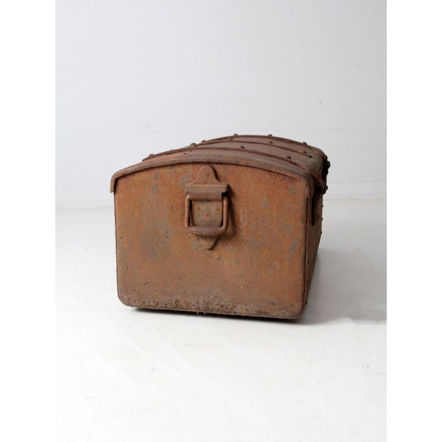 Antique Riveted Iron Trunk For Sale - Image 4 of 14