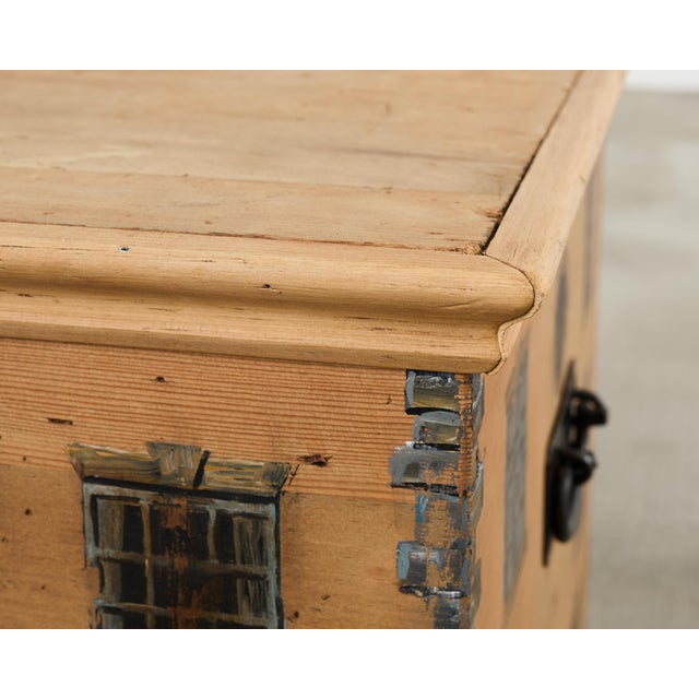 Wood Country English Painted Pine Trunk With Georgian House Facade For Sale - Image 7 of 18