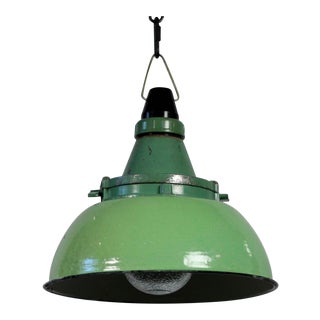 Soviet Era Mint Porcelain Enamel Vintage Industrial Pendant For Sale