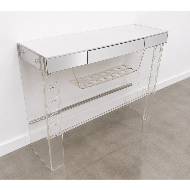 Vintage Lucite & Mirrored Bar With White Laminate Top by Luigi Bardini For Sale In Miami - Image 6 of 9
