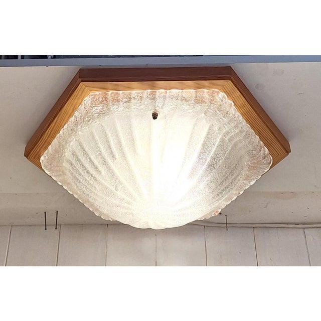 Vintage Ceiling Lamp with Hexagonal Pine Wood Frame for Frosted Glass Shade, 1980s For Sale - Image 3 of 9