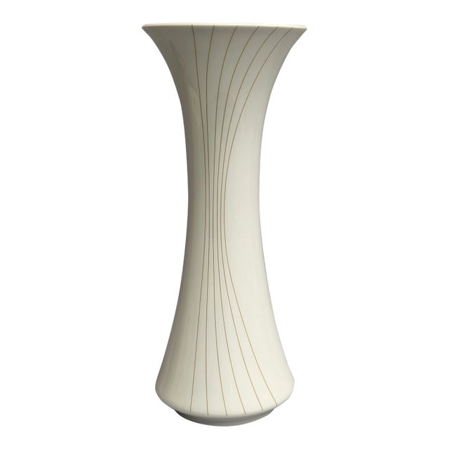 White & Gold German Porcelain Vase - By Hutscheneruther For Sale