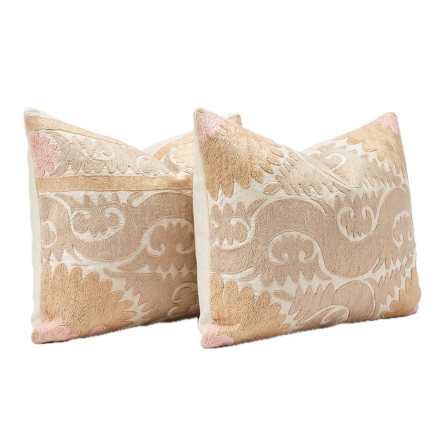 This beautiful 21'' x 29'' hand-embroidered Suzani pillow cover set was made from authentic Uzbek cotton fabric. The...